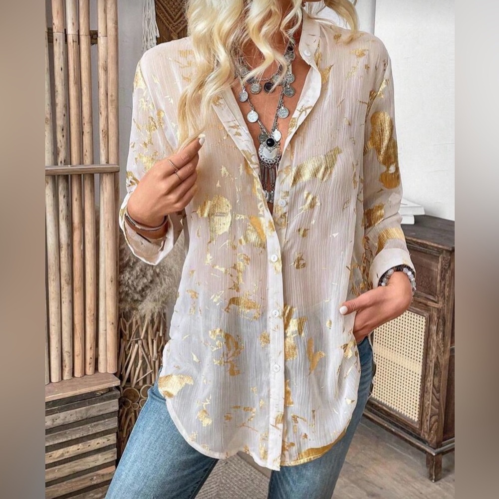 Gold and White Women's Sheer Blouse